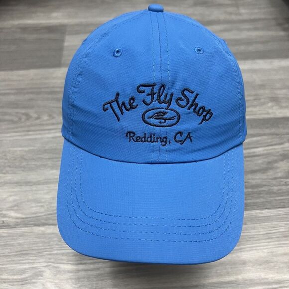 Fly Fishing Shop Hat Baseball Cap Blue Black Performance Athletic Gym Redding CA - Picture 1 of 6